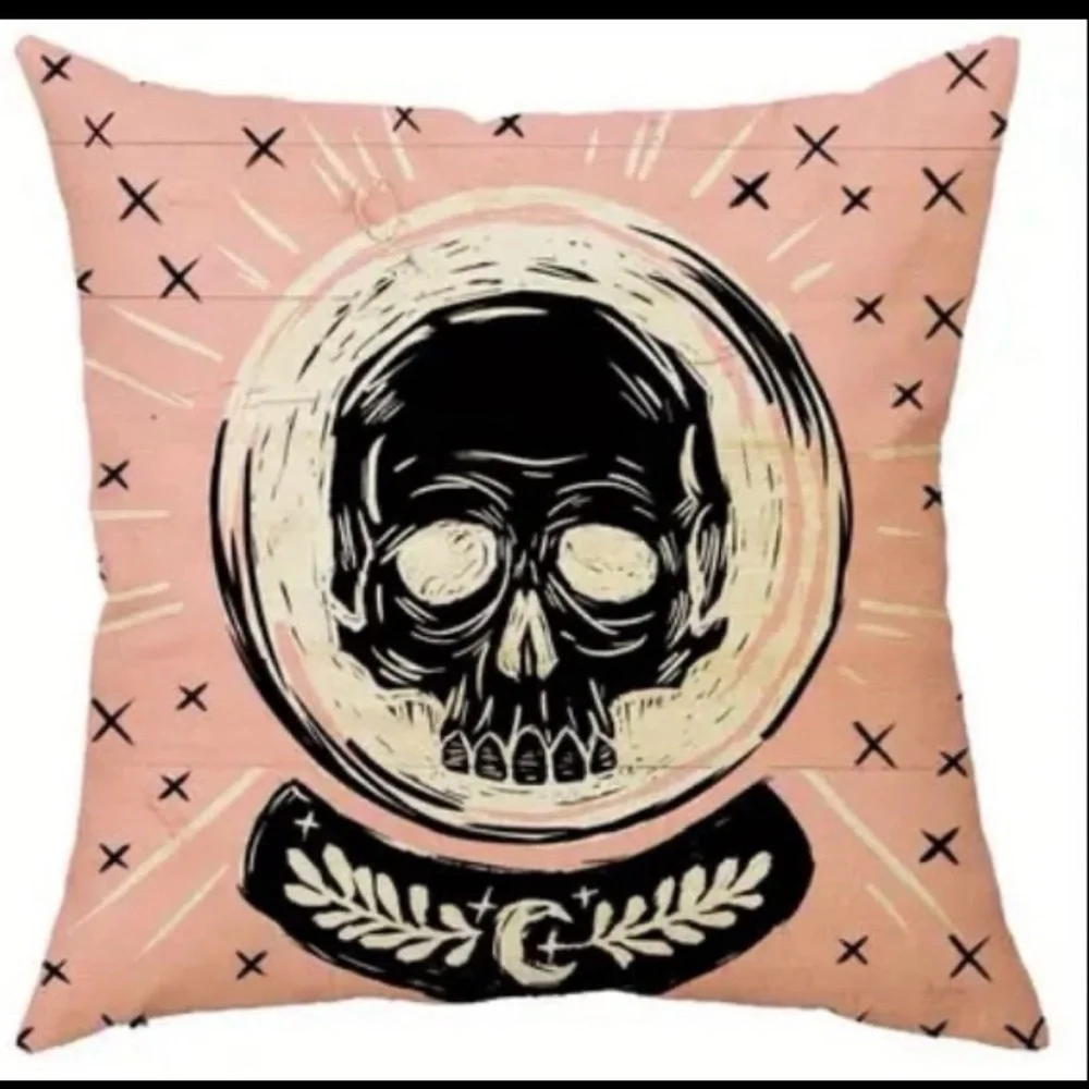 Pink Pillow Cover 18X18  Home Decorations, Crystal Ball, Skull, Spirit, Goth